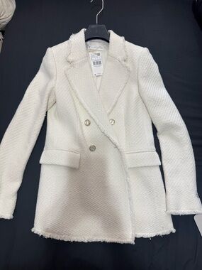 Mango Cream Double-Breasted Bouclé Blazer with Gold Buttons